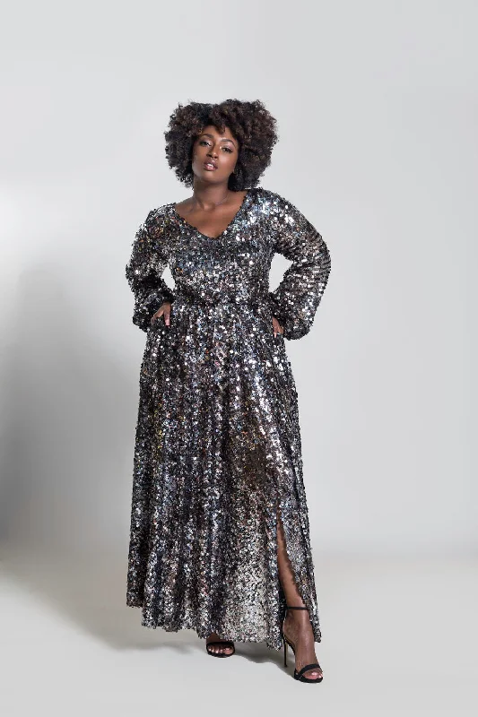 Full Sleeved Sequin Maxi Dress- JIBRI