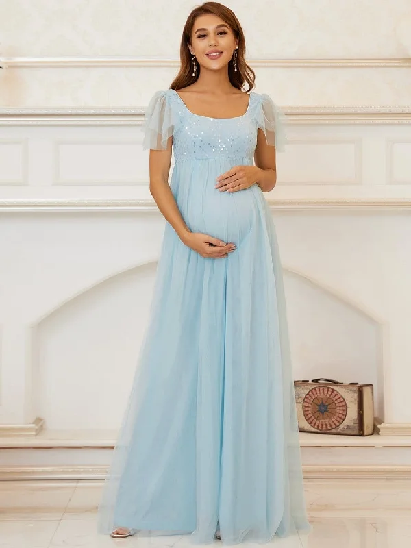 Sequin Floor-Length A-Line Bridesmaid Maternity Dress