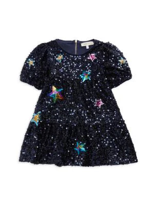 Baby Sara Sequin Star Dress - Navy