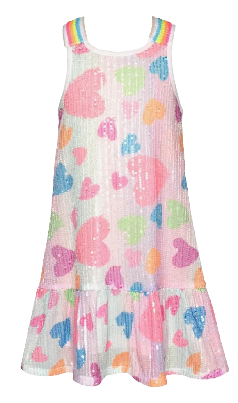 Baby Sara Pastel Striped Sequin Heart A-Line Dress