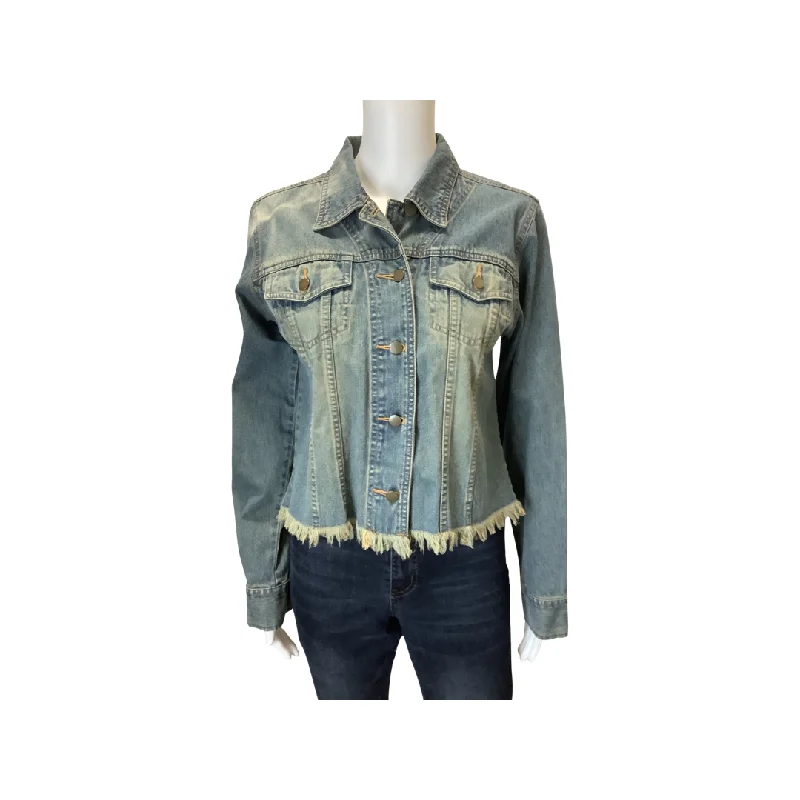 Classic Blues Faded Blue Raw Hem Jean Jacket Size L