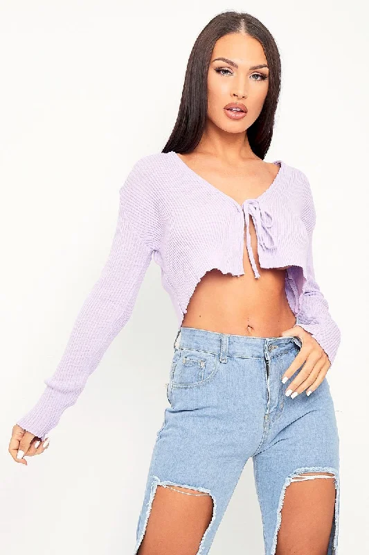 Lilac Front Tie Knit Cardigan Top - Paloma