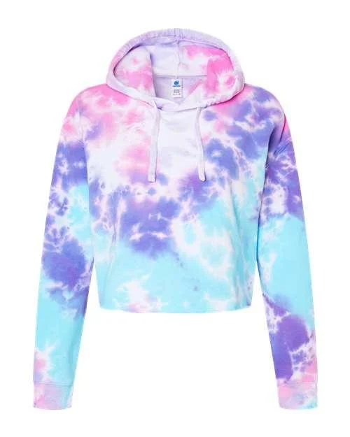 Colortone Women's Tie-Dyed Crop Hooded Sweatshirt 8333