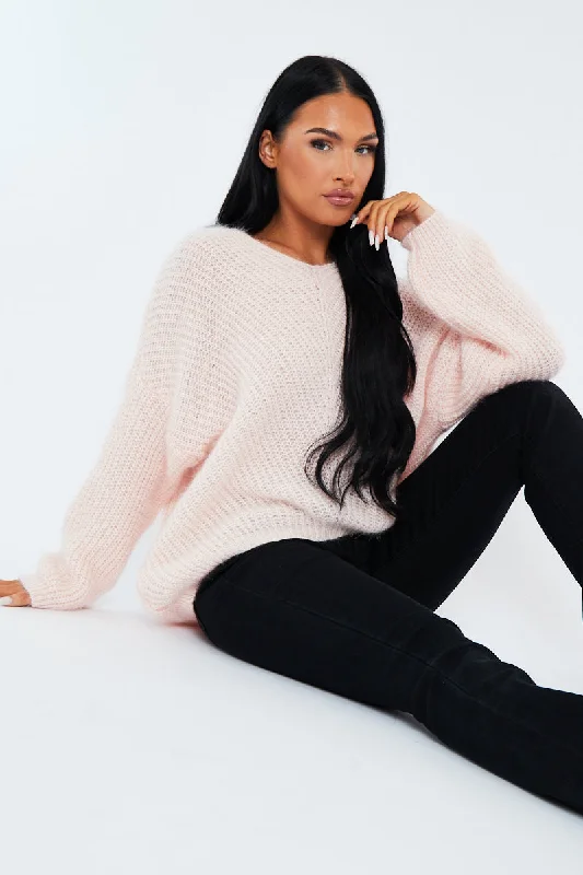 Blush Scoop Neck Fluffy Jumper - Ameliah