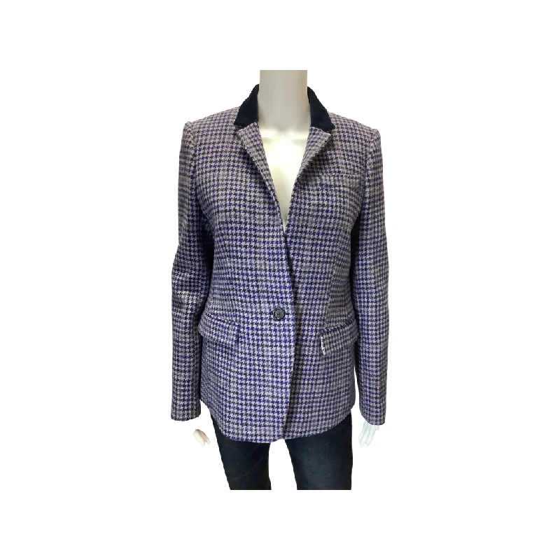 J.Crew Blue Houndstooth Wool Blazer Size 8