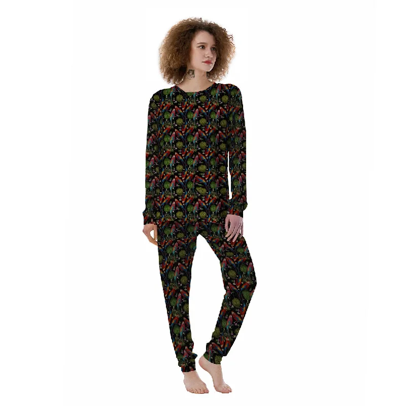 Parrot Embroidery Print Pattern Women's Pajamas