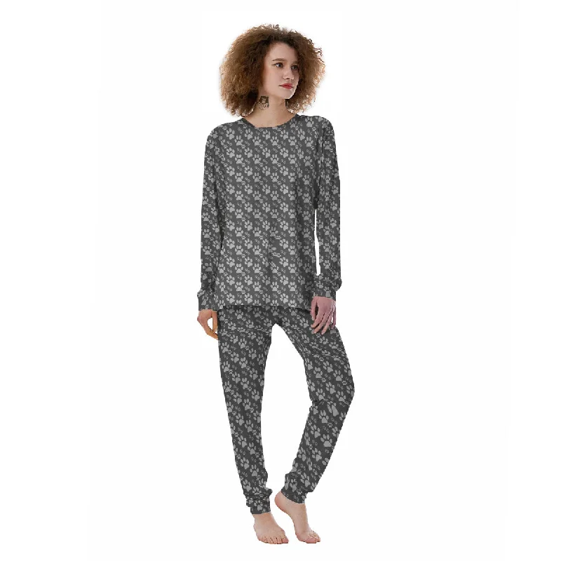 Paw Grey Animal Print Pattern Women's Pajamas