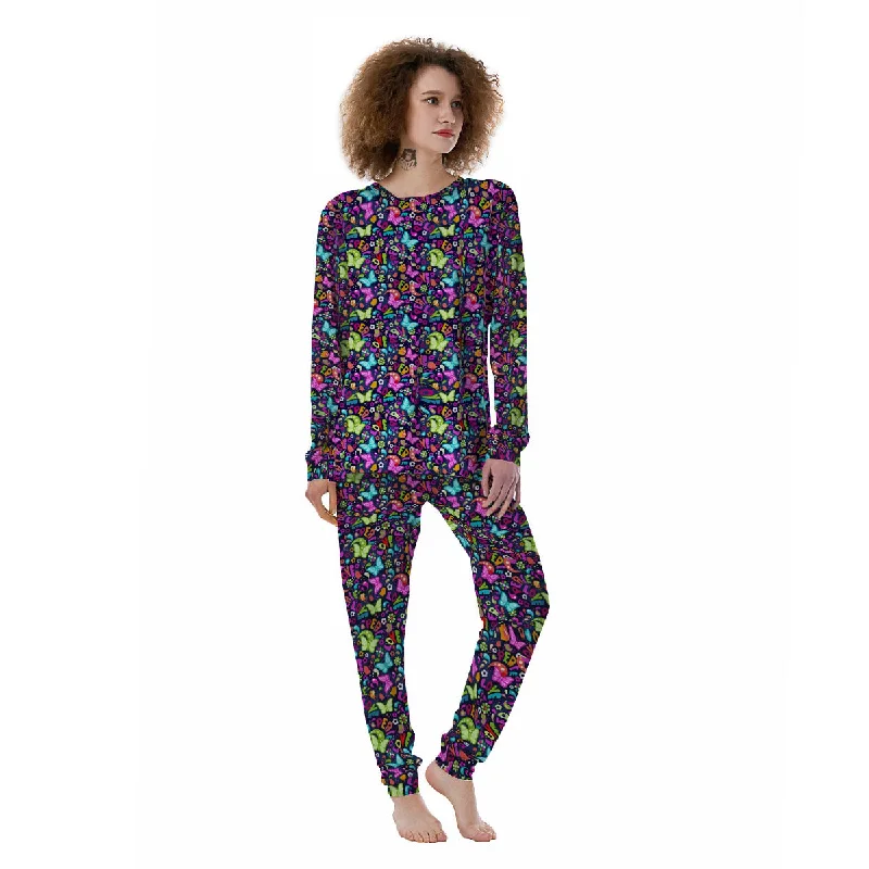 Peace Groovy Girly Print Pattern Women's Pajamas