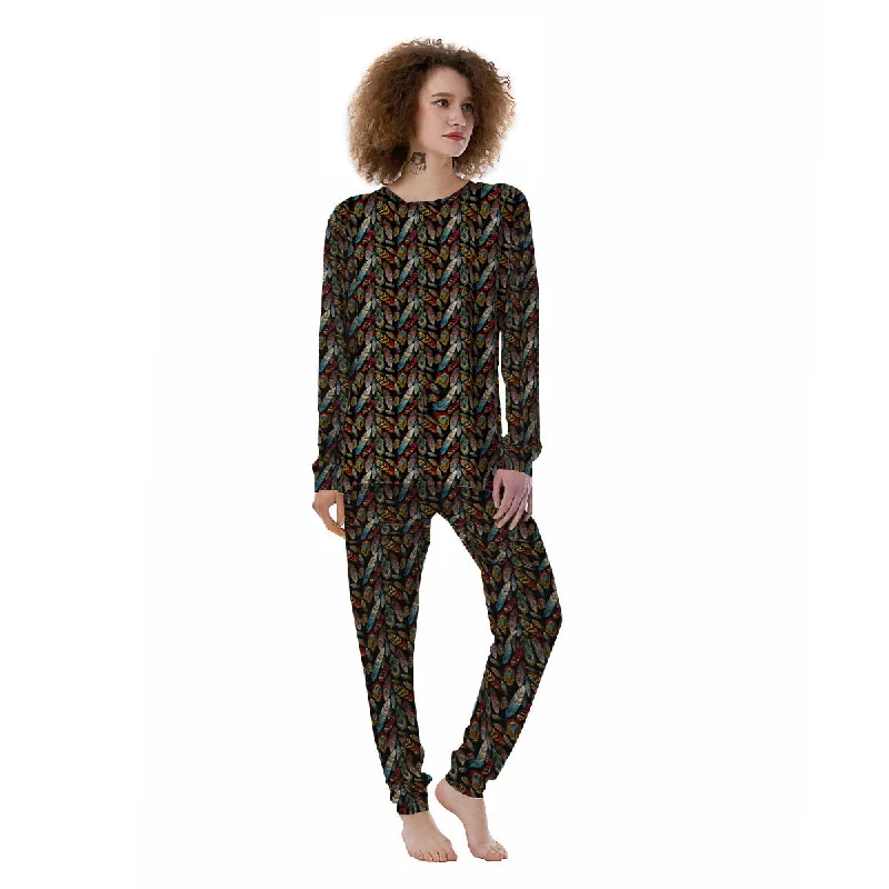 Peacock Embroidery Print Pattern Women's Pajamas