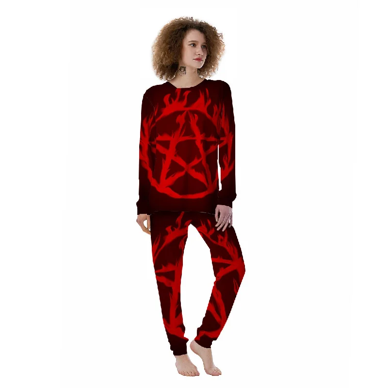 Pentagram Fiery Reversed Print Women's Pajamas