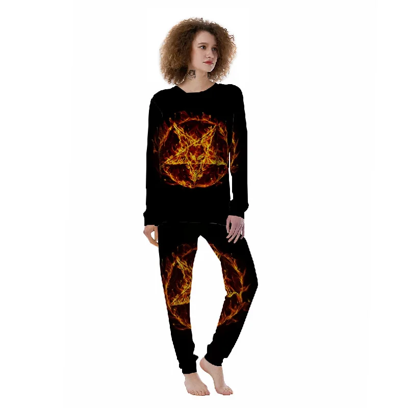 Pentagram Satanic Flame Print Women's Pajamas