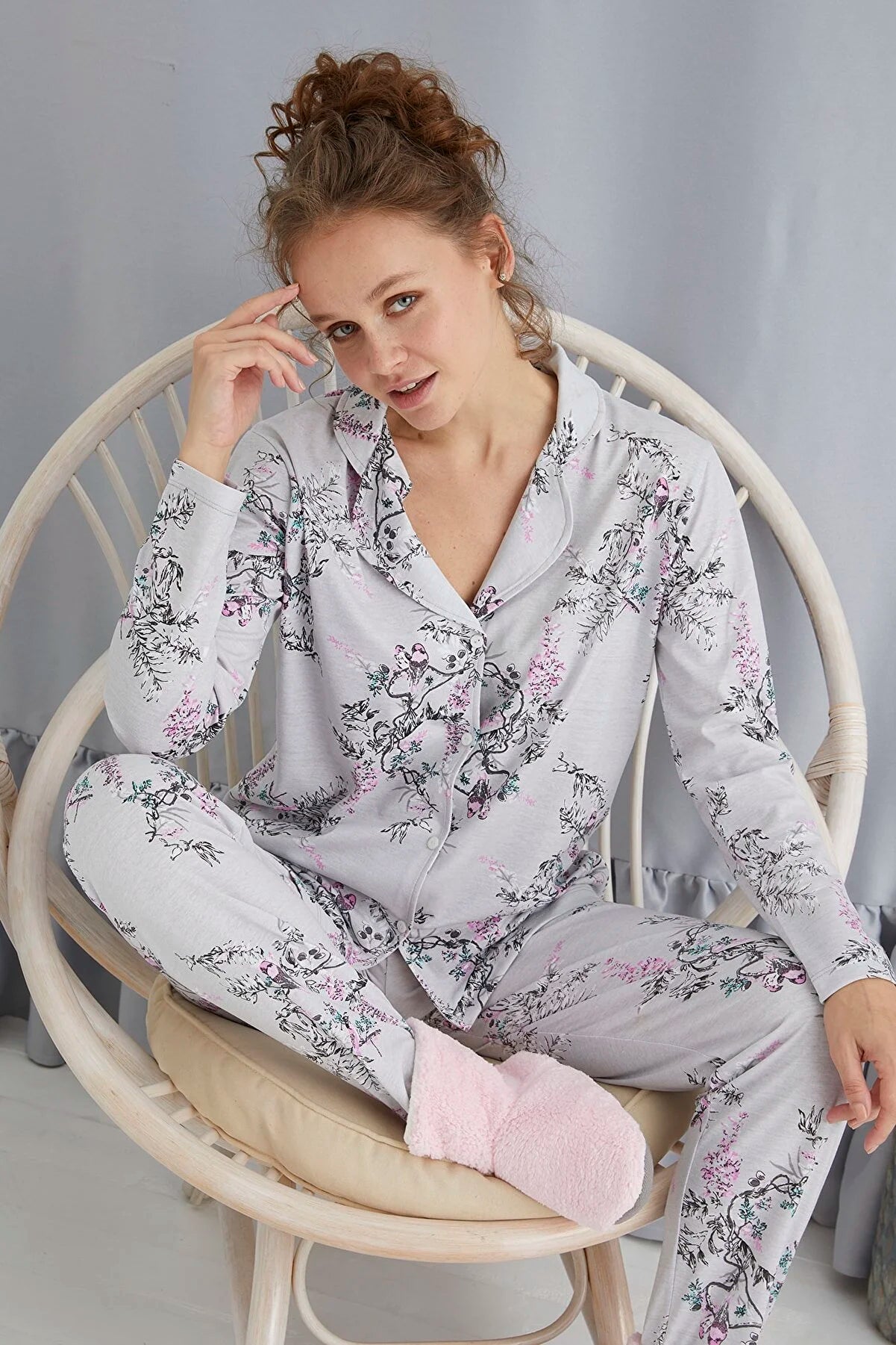 Strawberry Women's White Buttoned Pajama