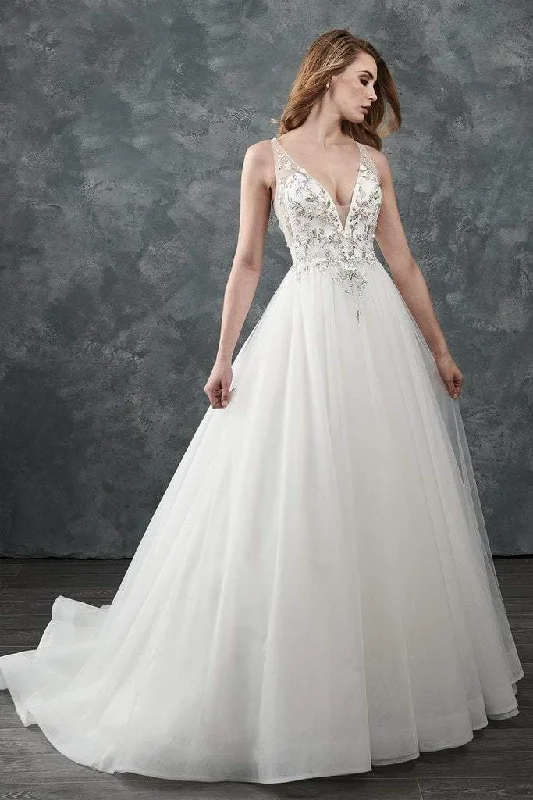 Rachel Allan Bridal - M645 Floral Applique V Neck Tulle Wedding Gown