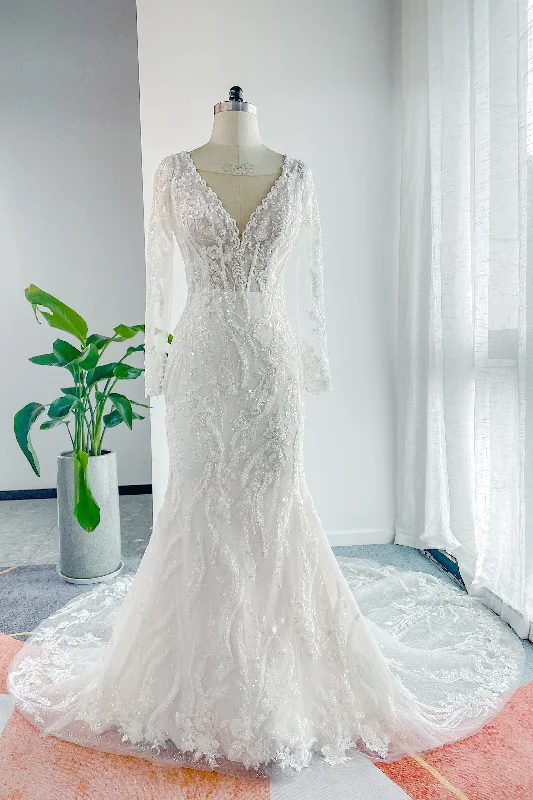 Trumpet-Mermaid Chapel Train Lace Tulle Wedding Dress CW3141