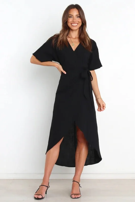 Bold Move Wrap Midi Dress - Black