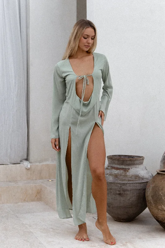 Carmen Cowl Neck Maxi Kaftan Sage