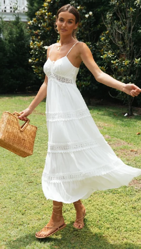 Desert Light Crochet Lace Tiered Midi Dress