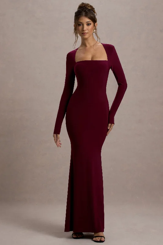 Maja | Burgundy Square-Neck Long-Sleeve Maxi Dress