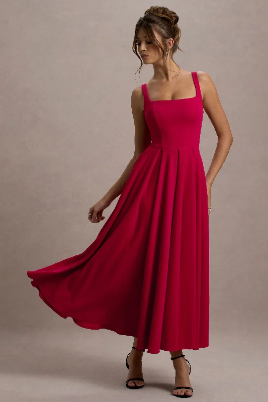 Parina | Red Strappy Volume-Hem Maxi Dress