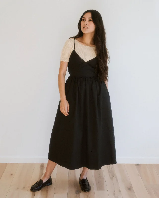 Tie Back Midi Dress - Black