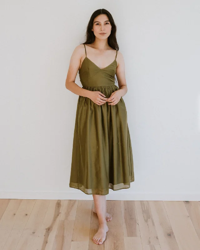 Tie Back Midi Dress - Bright Olive