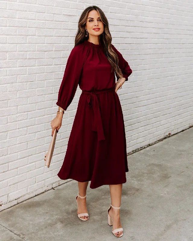 Woodhaven Tie Midi Dress - Wine