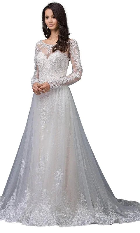 Dancing Queen 0009 - Illusion Neck Long Sleeve Wedding Gown