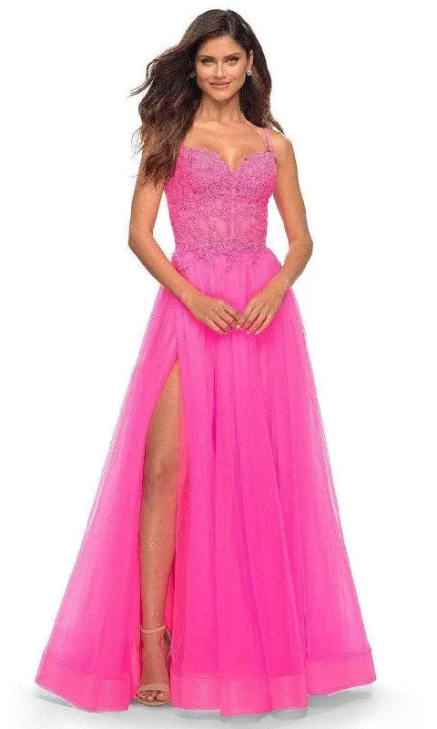 La Femme - Embroidered Tulle Prom Gown 30755SC - 1 pc Neon Pink In Size 6 Available