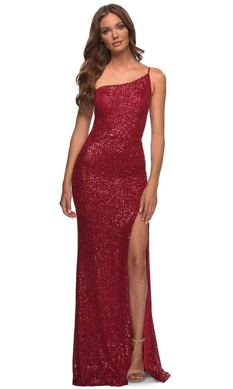 La Femme - One Shoulder Fitted Prom Gown 30391SC - 1 pc Red In Size 8 Available