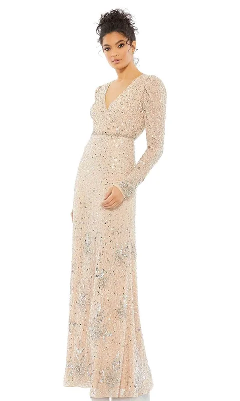 Mac Duggal - Sequined V-Neck Evening Dress 10769 - 1 pc Nude/Silver In Size 2 Available