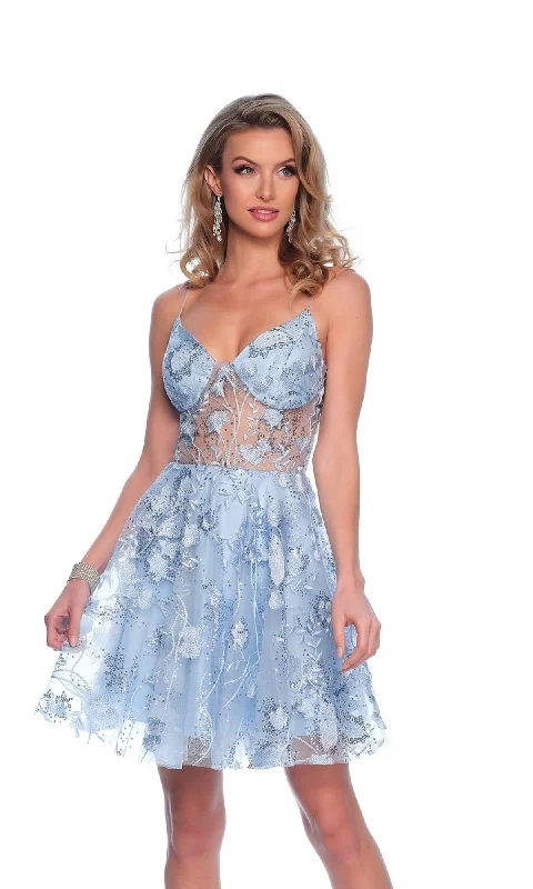 Dave & Johnny Short Blue Floral Hoco Dress 11828