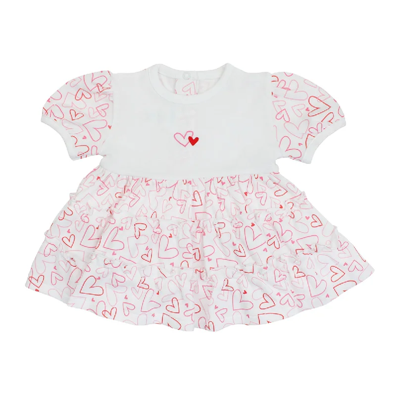 Doodle Hearts Embroidery and Printed Dress | Baby Girl