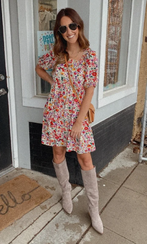 Fresh Blooms floral tiered babydol dress (cream/multi)