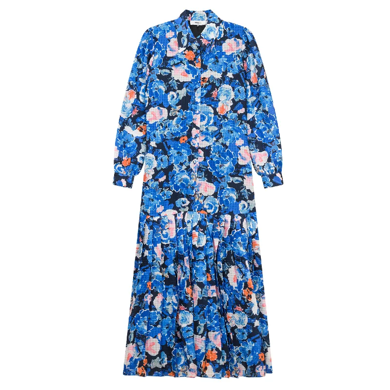 Pleated Floral Shirt Dress