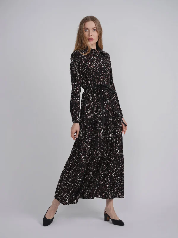 Printed Tiered Dress with Belt