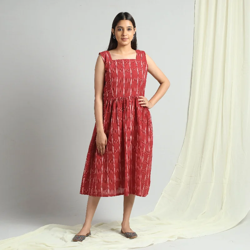 Red - Pochampally Ikat Weave Cotton Dress