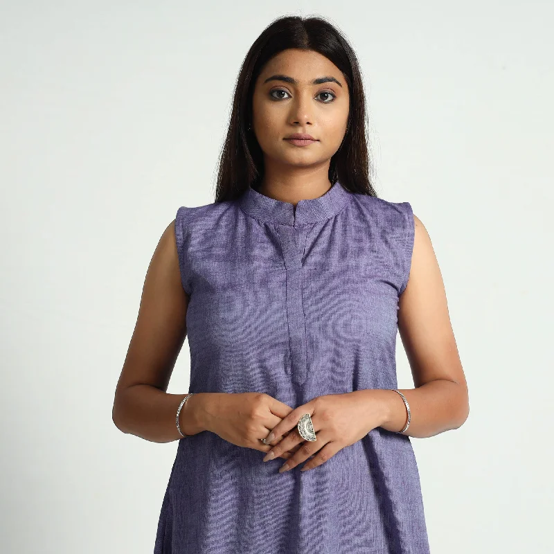 Purple & White - Plain Handloom Cotton Dress