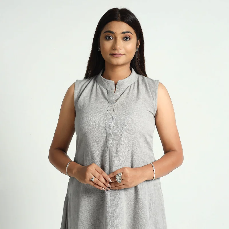 Grey - Plain Handloom Cotton Dress