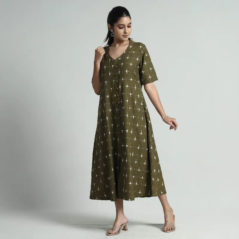 Green - Pochampally Double Ikat Weave Cotton Dress