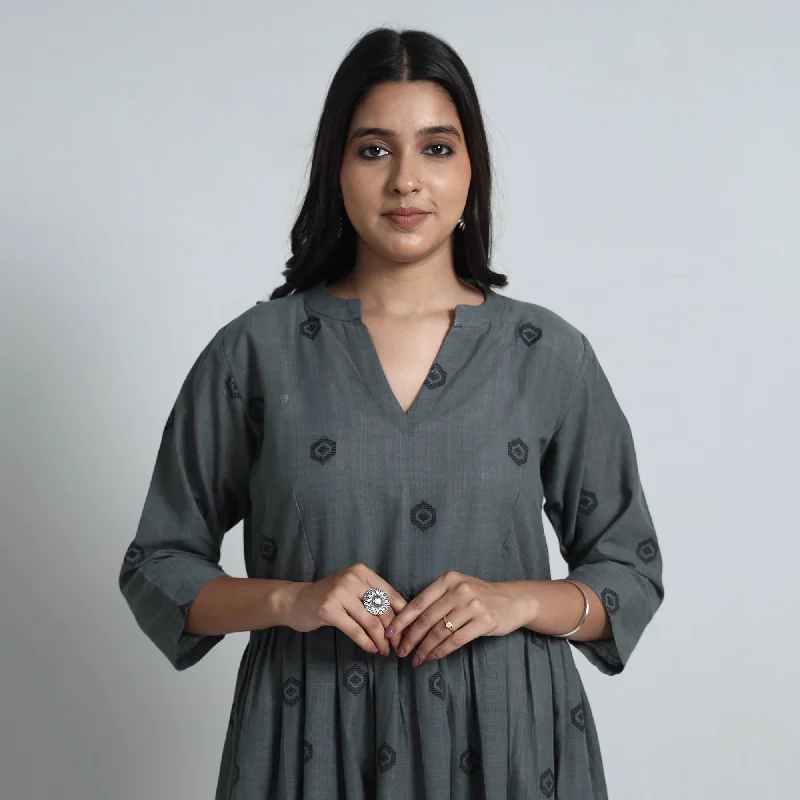 Dark Grey - Exquisite Jacquard Cotton Dress