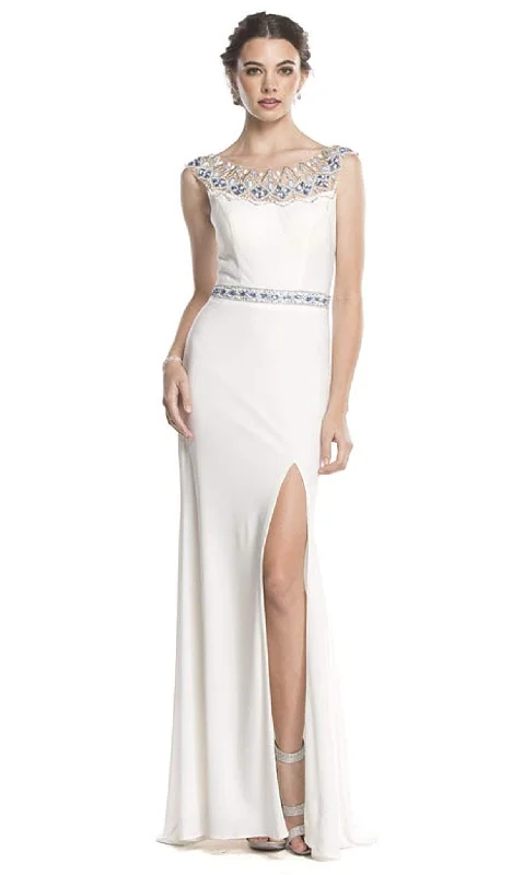 Aspeed Design L1606 - Embellished Bateau Column Slit Gown