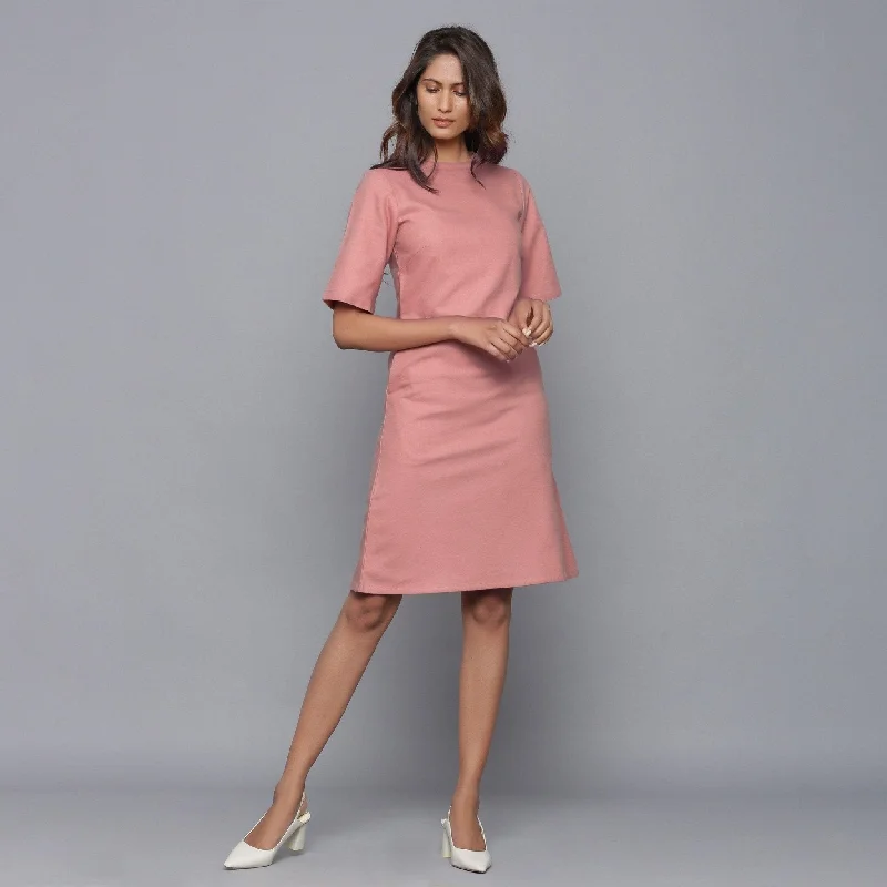 English Rose Warm Cotton Flannel Knee Length Sheath Dress