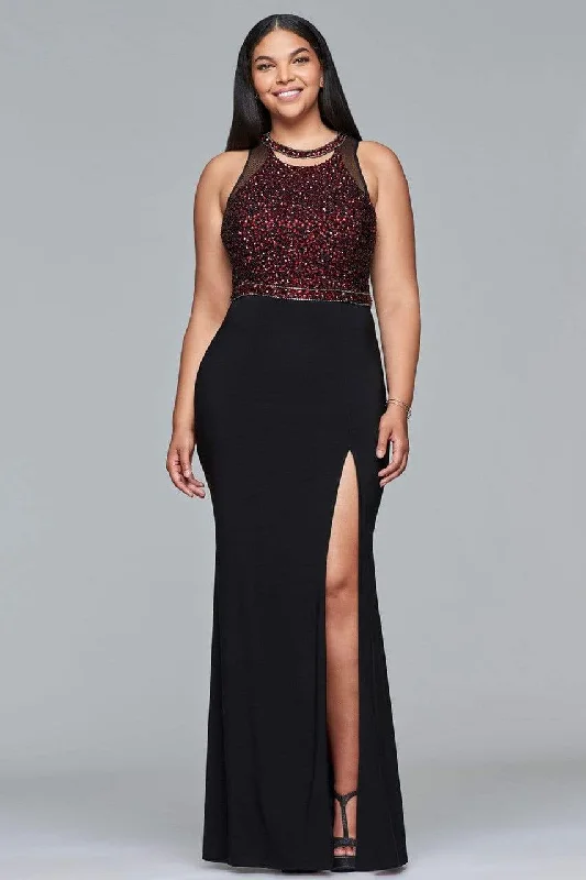 Faviana - 9425SC Jewel Embellished Sheath Gown With Slit