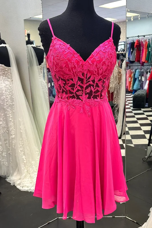 Fuchsia Appliques A-line Straps Chiffon Homecoming Dress