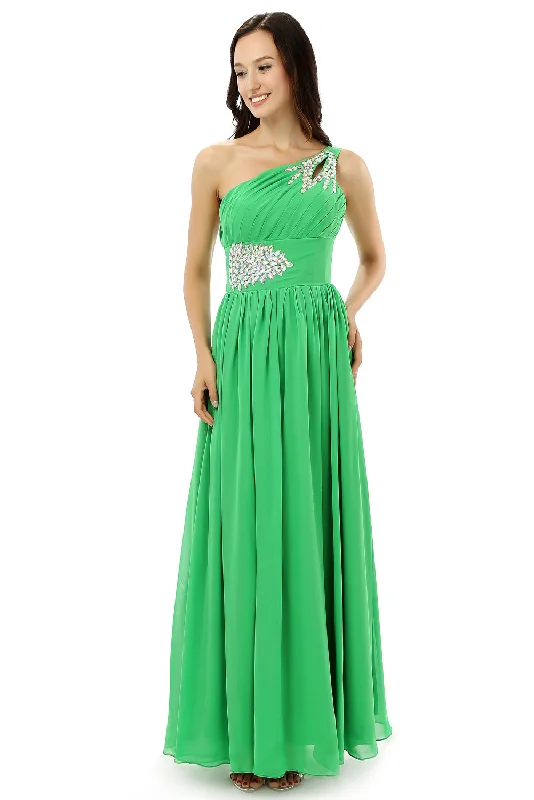 Green One Shoulder Chiffon With Crystal Pleats Corset Bridesmaid Dresses outfit