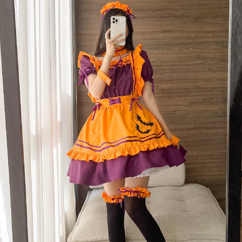 Halloween Embroidered Bat Costume Maid Dress