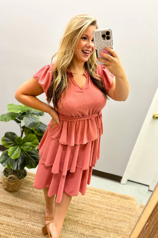 Sweet Charmer Ruffle Dress, Mauve