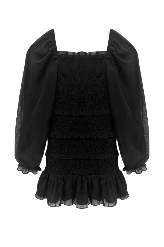 JUNIOR LAILA DRESS WITH SHEER SLEEVES - SOLID