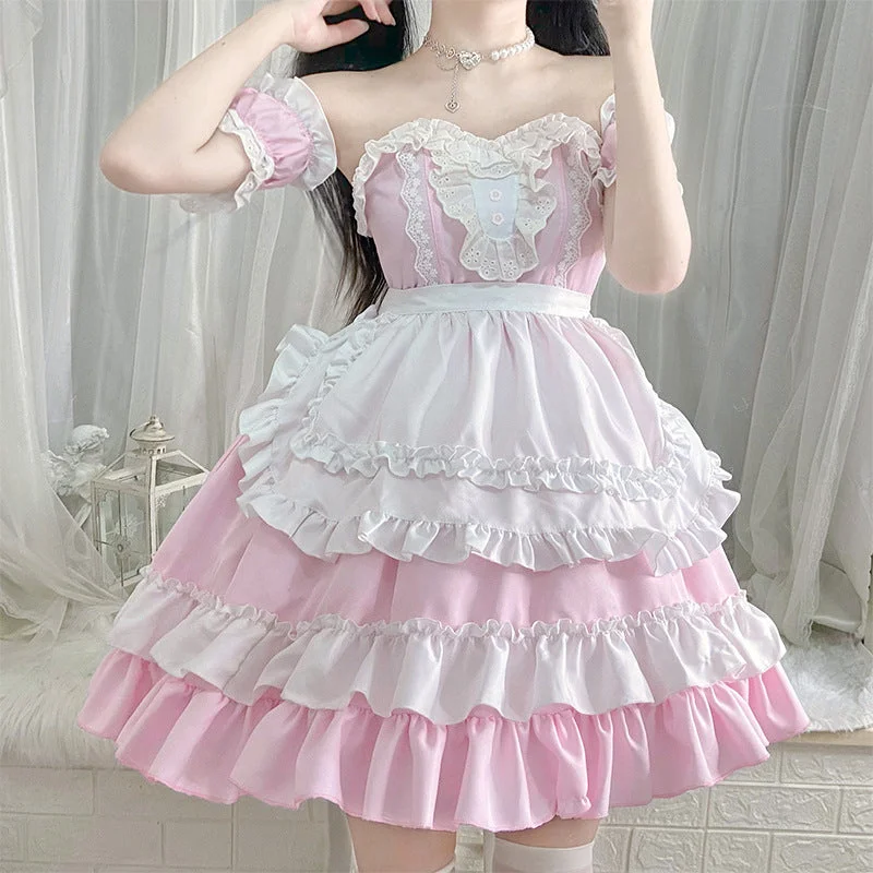 Kawaii Ruffle Pink Maid Dress