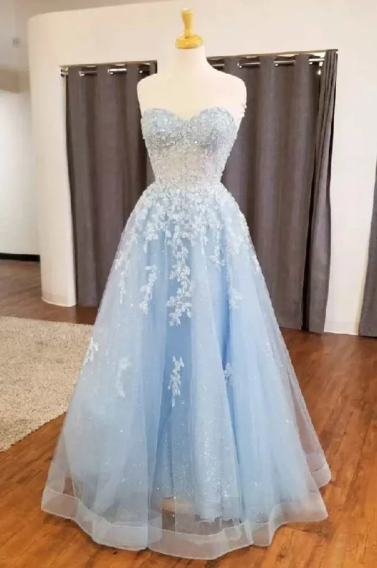 Light Blue Appliques Sweetheart A-Line Prom Dress